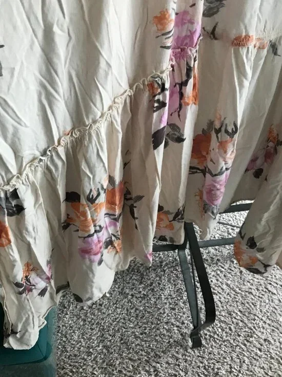 THREE BIRD NEST Cream Orange Pink Floral Bohemian Open Duster Kimono Cardigan OS - Picture 4 of 5